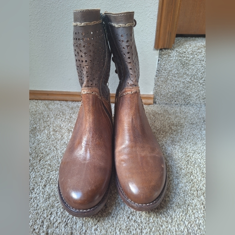 Bed Stu Cheshire Boots Leather Two Tone Side Zip Back Lace Up Womens Size 6.5 - Picture 5 of 9